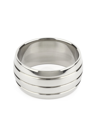 Cock Ring w. Grooves Oval Barrel Stainless Steel 55mm glossy polished wide & heavy Penis Ring by MR STEEL buy