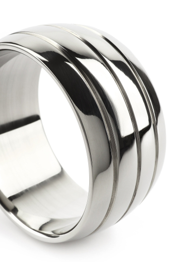 Cock Ring w. Grooves Oval Barrel Stainless Steel 55mm glossy polished wide & heavy Penis Ring buy cheap