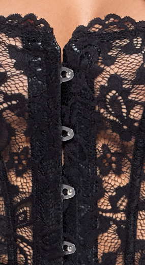 Corset Mini Dress w. flared Skirt Wetlook & Lace