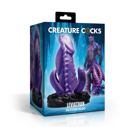 Creature Cocks Leviathan Silicone Dildo w. Suction Base purple Fantasy-Dildo with Tentacles Nubs & Ribs buy cheap