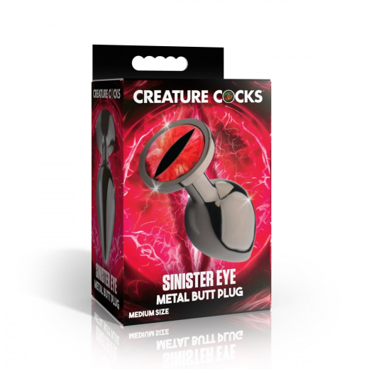 Creature Cocks Sinister Eye red Metall Analplug medium klassische Form mit Glasauge Fantasie-Plug kaufen