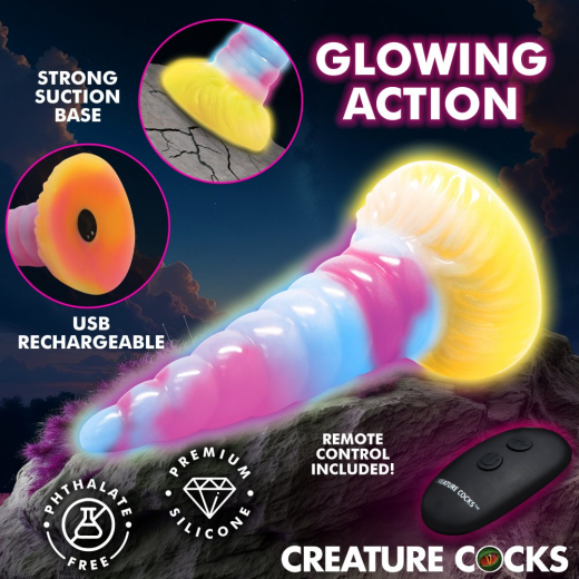 Creature Cocks Unicorn Glow-in-the-Dark Vibrator m. Fernbedienung wasserdicht aufladbar m. Leuchteffekt günstig kaufen