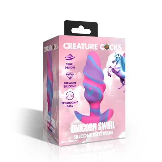 Acheter Creature Cocks Unicorn Swirl Analplug Silicone medium Plug fantaisie avec nervures en spirale base ergonomique à bas prix