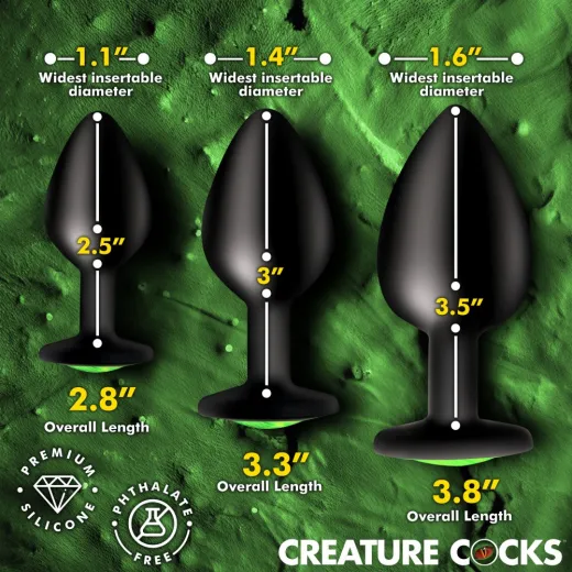 Creature Eye Silikon Analplug m. Glasauge 3er Set mit grünem Katzenauge schmaler Schaft günstig kaufen