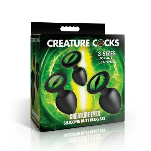 Creature Eye Silikon Analplug m. Glasauge 3er Set mit grünem Katzenauge klassische Form von CREATURE COCKS kaufen