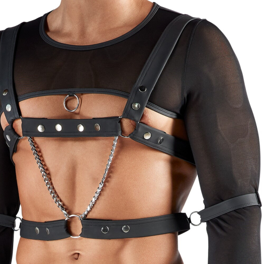 Crop-Top Brustharness & Jock Netz & Mattlook transparent-schwarz einstellbar per Druckknöpfe von SVENJOYMENT kaufen