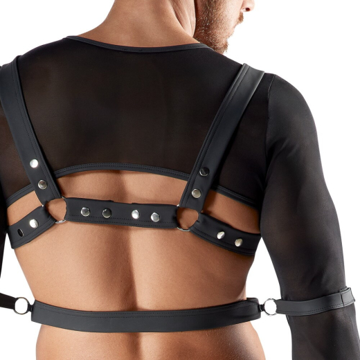 Crop-Top Brustharness & Jock Netz & Mattlook mit Metall O-Ringen & Ketten transparent-schwarz günstig kaufen