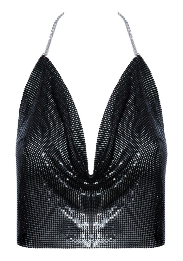 Crop-Top Metall m. Pailletten & Nackenträger rückenfreies Top aus schwarzen Metallpailletten mit Karabinerverschluss kaufen