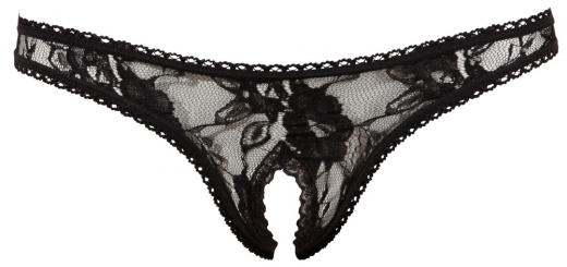 Damen G-String schrittoffen Spitze schwarz