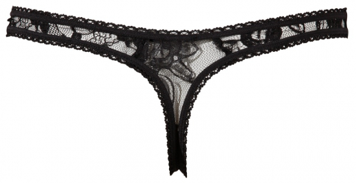 Damen G-String schrittoffen Spitze schwarz