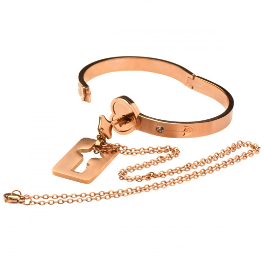 Damenarmband abschliessbar & Halskette m. Schlüssel rosegold BdSM Schmuckset aus Wolframstahl günstig kaufen