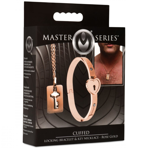 Damenarmband abschliessbar & Halskette m. Schlüssel rosegold schönes BdSM Schmuckset von MASTER SERIES kaufen