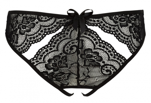 Damenslip ouvert Blumenspitze m. Ausschnitten schwarz