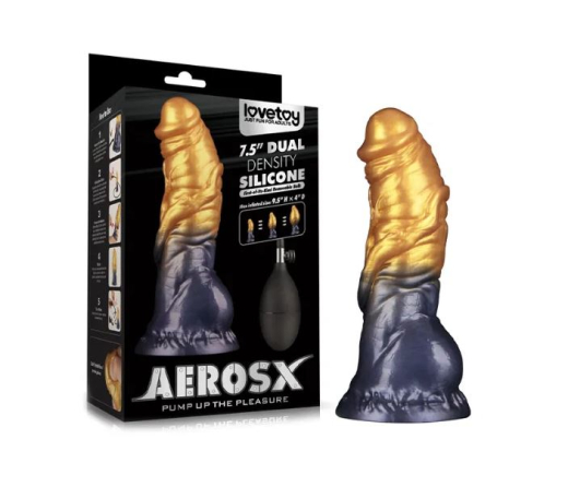Dildo aufblasbar Dual Density Silikon AEROSX 7.5-Inch gold-schwarz mit Saugfuss von LOVETOY günstig kaufen