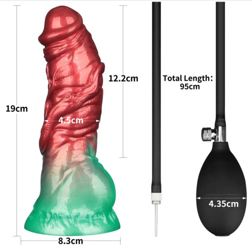 Dildo aufblasbar Dual Density Silikon AEROSX 7.5-Inch rot-grün mit Saugfuss abnehmbare Ball-Pumpe günstig kaufen