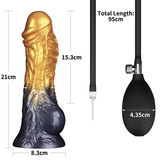Dildo aufblasbar Dual Density Silikon AEROSX 8-Inch gold-schwarz mit Saugfuss abnehmbare Pumpe kaufen
