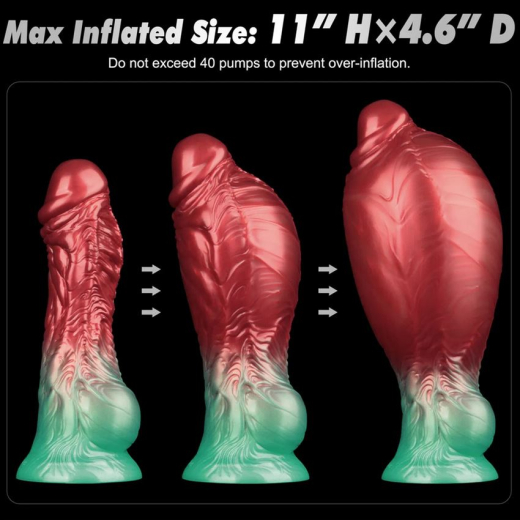 Godemiché gonflable double densité silicone AEROSX 8-pouces rouge-vert forte aspiration pompe amovible acheter