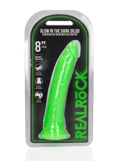 Dildo fluoreszierend Realistic slim Dong 8-Inch grün 3.8cm Durchmesser leuchtet im Dunkeln von REALROCK kaufen
