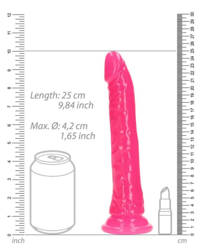 Dildo fluoreszierend Realistic slim Dong 9-Inch pink 22.5cm x 4.2cm Harness kompatibel leuchtet im Dunkeln kaufen