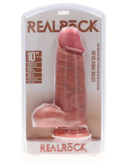 Dildo m. Hoden Extra Thick Straight 10-Inch haut mit Äderung & Saugfuss aus PVC von REALROCK günstig kaufen