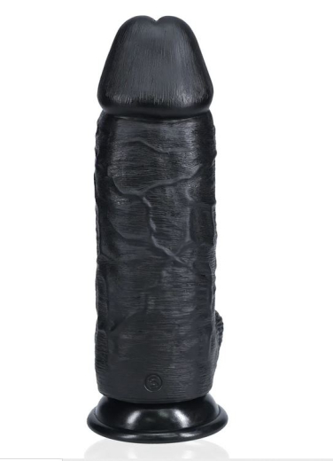 Dildo m. Hoden Extra Thick Straight 10-Inch schwarz 20.3 cm x 8.1cm einführbar mit Äderung & Saugfuss günstig kaufen