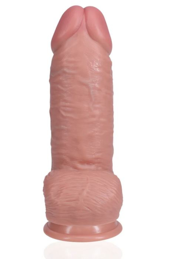 Dildo w. Balls Extra Thick Straight 9-Inch skin 17.5cm x 7.6cm with Suction Base & Veins PVC by REALROCK buy cheap