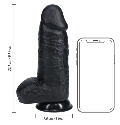 Dildo m. Hoden Extra Thick Straight 9-Inch schwarz 17.5cm x 7.6cm mit Saugfuss aus PVC von REALROCK kaufen