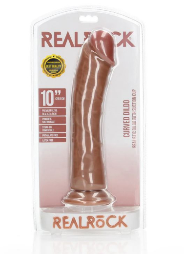 Dildo w. Suction Cup Curved Realistic 10-Inch light brown 25.5cm x 5.6cm Penis-Dildo with Veins by REALROCK buy cheap