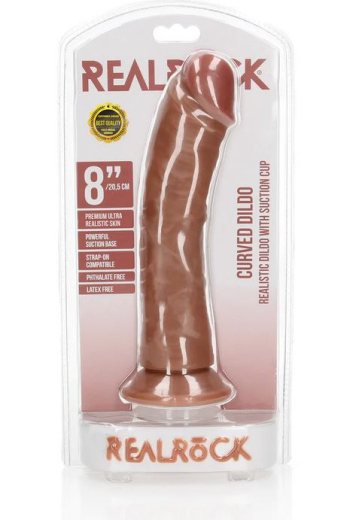 Dildo m. Saugfuss Curved Realistic 8-Inch hellbraun PVC mit Äderung O-Ring Harness kompatibel von REALROCK kaufen