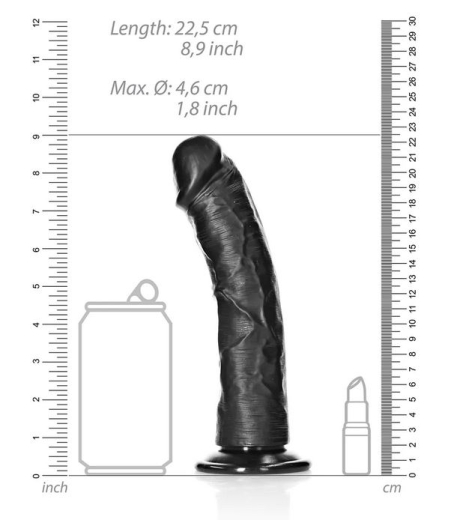 Dildo w. Suction Cup Curved Realistic 8-Inch black 4.6cm Diameter PVC Penis-Dildo by REALROCK buy cheap