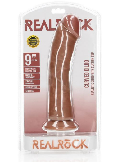 Dildo m. Saugfuss Curved Realistic 9-Inch hellbraun 23cm x 5.5cm PVC mit Äderung von REALROCK günstig kaufen
