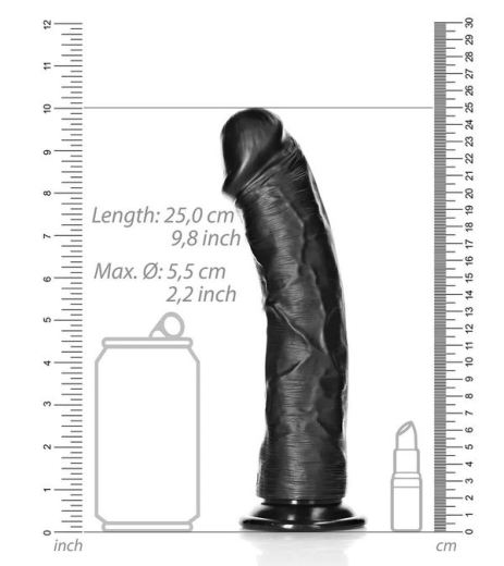 Dildo m. Saugfuss Curved Realistic 9-Inch schwarz 23cm x 5.5cm einführbar PVC-Dildo mit Äderung kaufen