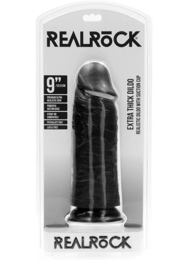 Dildo m. Saugfuss Extra Thick Straight 9-Inch schwarz 7.6cm Durchmesser mit Äderung PVC von REALROCK kaufen