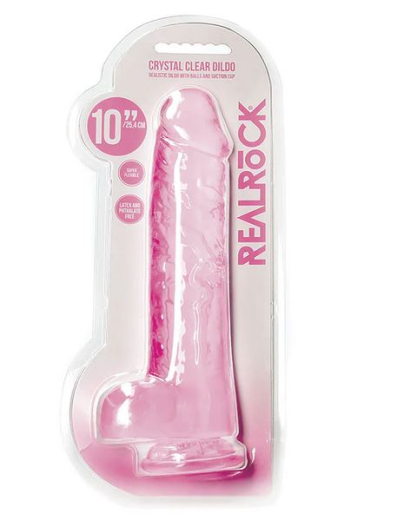 Dildo w. Suction Cup Realistic Cock 10-Inch pink TPE 25.4cm x 6cm insertable with Veins by REALROCK buy cheap