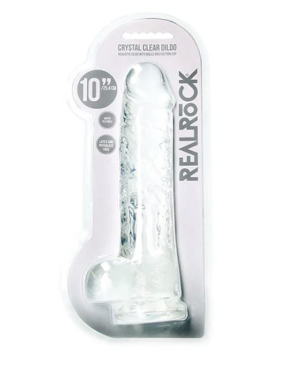 Dildo m. Saugfuss Realistic Cock 10-Inch transparent mit Hodensack 25.4cm x 6cm TPE Material von REALROCK kaufen