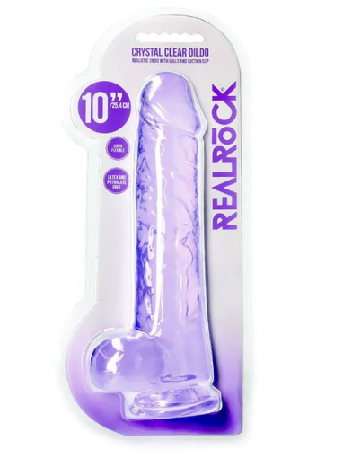 Dildo m. Saugfuss Realistic Cock 10-Inch violett mit Hodensack aus lebensechtem TPE von REALROCK günstig kaufen