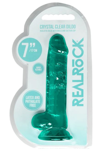 Dildo m. Saugfuss Realistic Cock 7-Inch türkis mit Hoden 3.5cm Durchmesser superweiches TPE von REALROCK kaufen