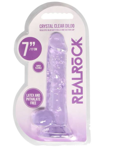 Dildo m. Saugfuss Realistic Cock 7-Inch violett mit Hoden 3.5cm Durchmesser lebensechtes TPE von REALROCK kaufen