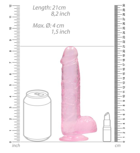 Dildo m. Saugfuss Realistic Cock 8-Inch pink mit Hoden 4cm Durchmesser lebensechtes TPE von REALROCK günstig kaufen