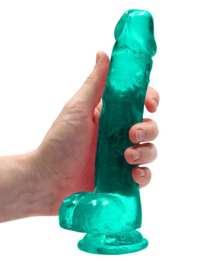 Gode avec ventouse Realistic Cock 8-Inch turquoise avec scrotum 16cm x 4cm TPE réaliste de REALROCK acheter