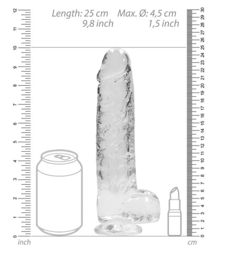 Godemiché avec ventouse Realistic Cock 9-Inch transparent 19cm x 4.5cm insérable TPE de REALROCK à bas prix