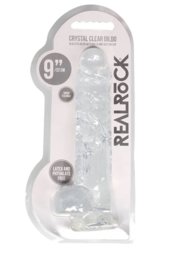 Gode avec ventouse Realistic Cock 9-Inch transparent avec scrotum 19cm x 4.5cm TPE réaliste de REALROCK acheter