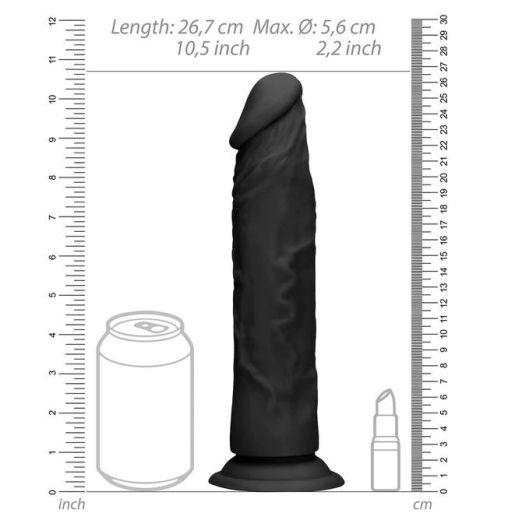 Dildo w. Suction Cup Realistic Dong 10-Inch black lifelike TPE w. Veins O-Ring Strap-On-Harness compatible buy