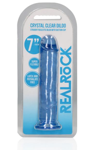 Dildo w. Suction Cup Realistic Dong 7-Inch blue ultra-soft & lifelike TPE 18cm x 3.8cm iStrap-On compatible buy cheap