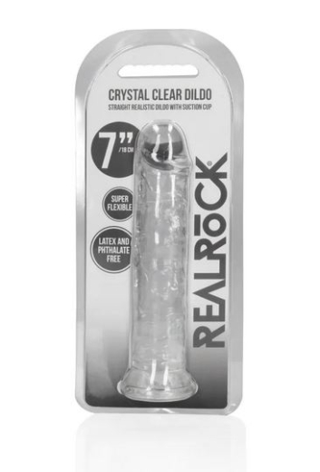 Dildo w. Suction Cup Realistic Dong 7-Inch transparent 3.8cm Diameteer with Veins Strap-On compatible by REALROCK buy