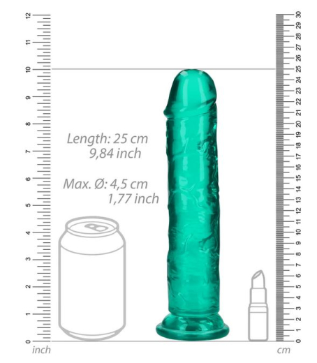 Dildo w. Suction Cup Realistic Dong 9-Inch turquoise ultra-soft & lifelike TPE 23cm x 4.5cm insertable with Veins buy