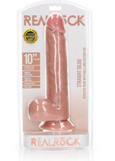 Dildo w. Suction Cup Straight 10-Inch skin 21cm x 5.6cm w. Balls & Veins durable PVC Material by REALROCK buy cheap