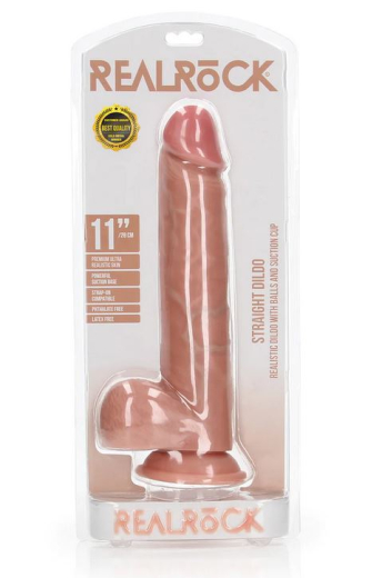 Dildo m. Saugfuss Straight 11-Inch haut 23cm x 5.7cm geädert m. Hodensack PVC-Material von REALROCK günstig kaufen