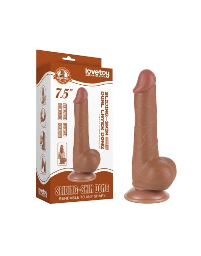 Dildo Sliding Skin 7.5-Inch w. screwed Suction Base brown