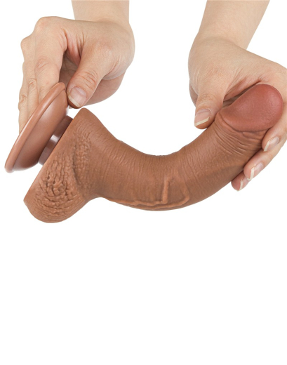 Dildo Sliding Skin 7.5-Inch curved m. abschraubbarem Saugnapf braun